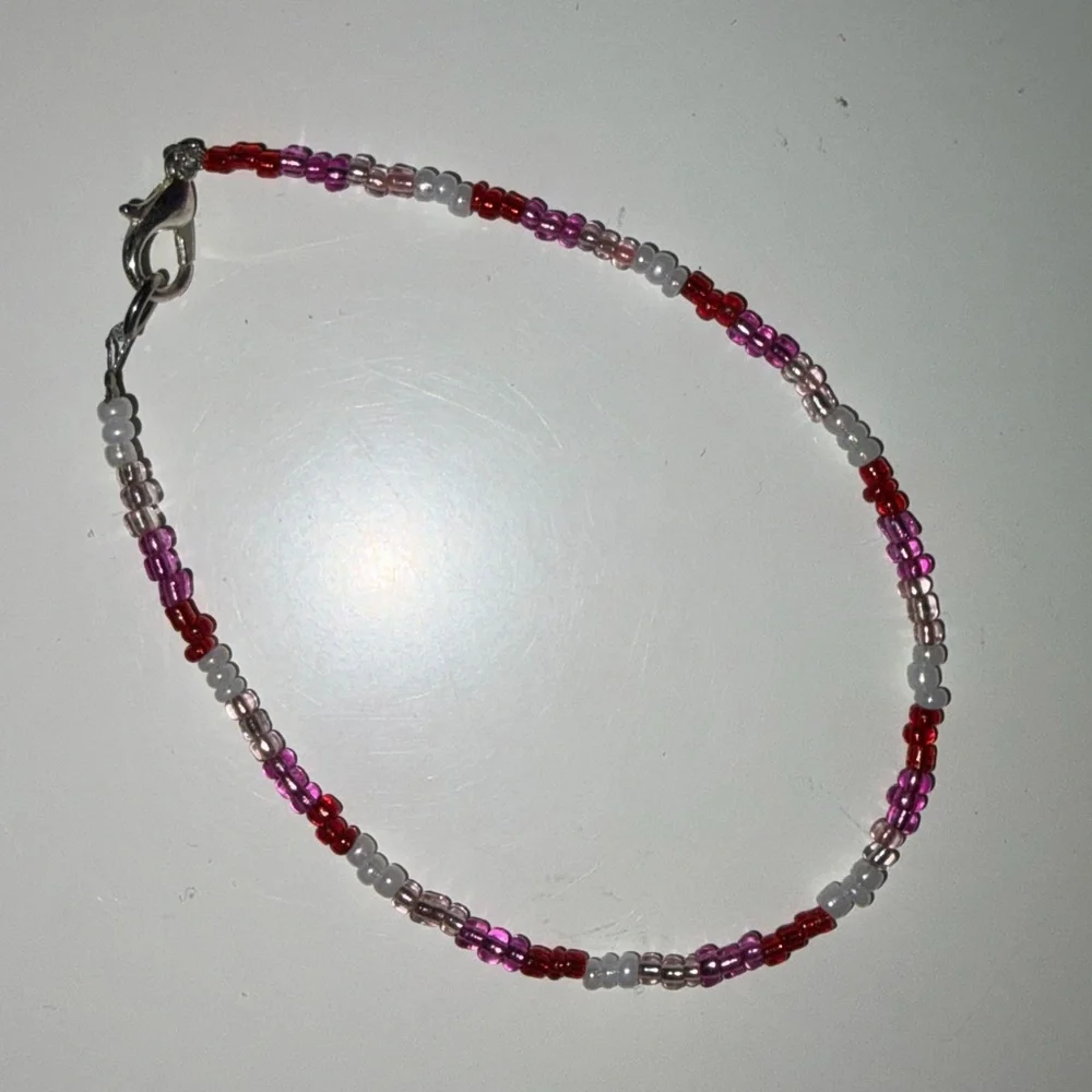 Seed Beaded Bracelet - Red, Pink, and White